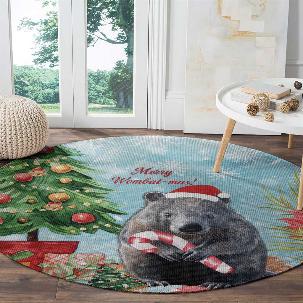 Australia Christmas Round Carpet Merry Wombat-mas Watercolor Style