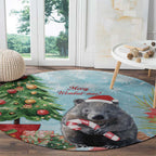 Australia Christmas Round Carpet Merry Wombat-mas Watercolor Style