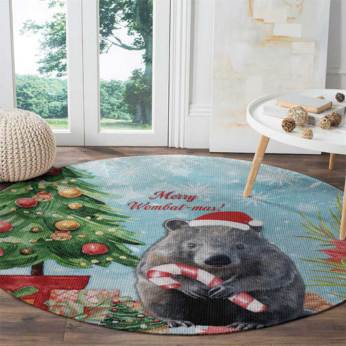 Australia Christmas Round Carpet Merry Wombat-mas Watercolor Style