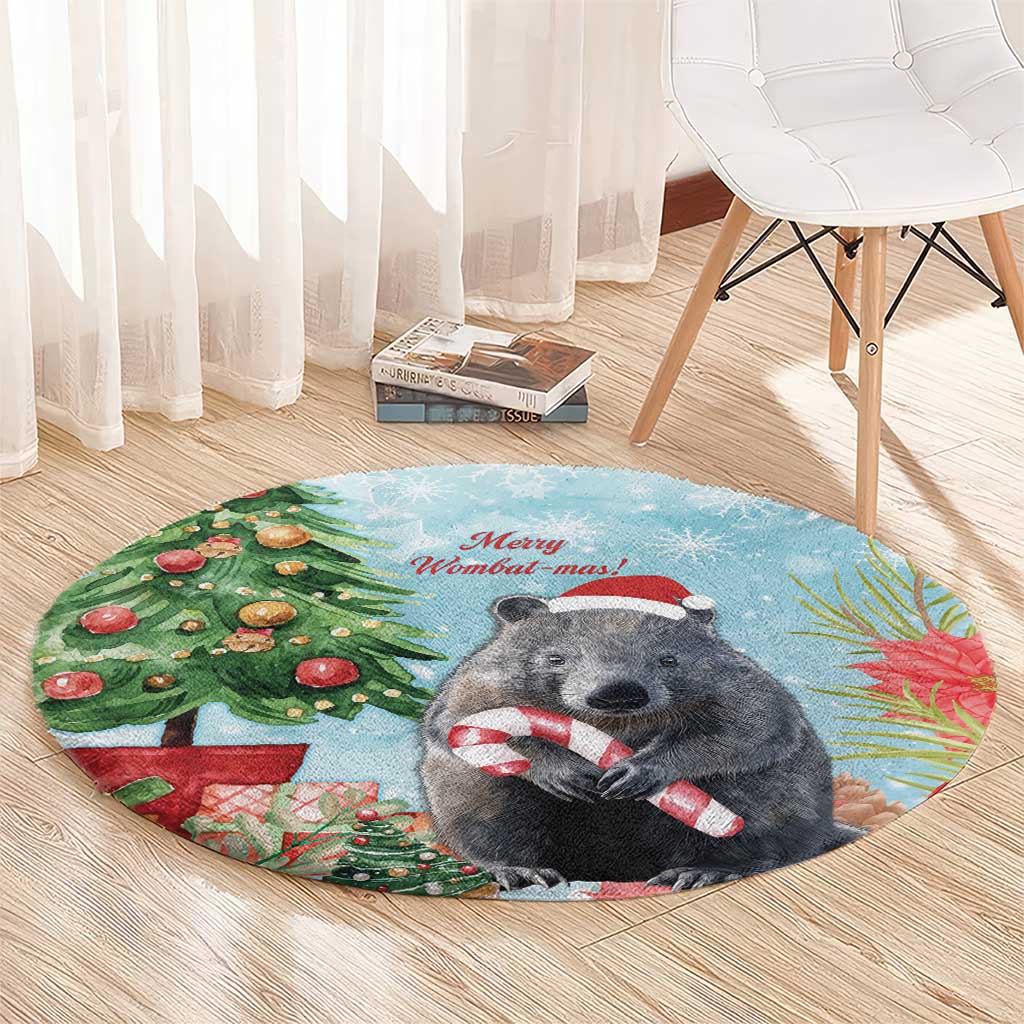 Australia Christmas Round Carpet Merry Wombat-mas Watercolor Style
