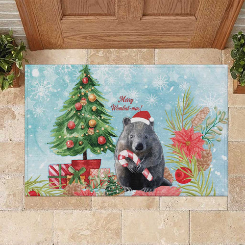 Australia Christmas Rubber Doormat Merry Wombat-mas Watercolor Style