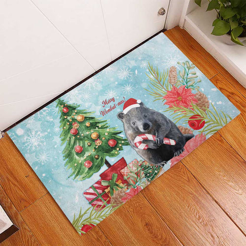 Australia Christmas Rubber Doormat Merry Wombat-mas Watercolor Style