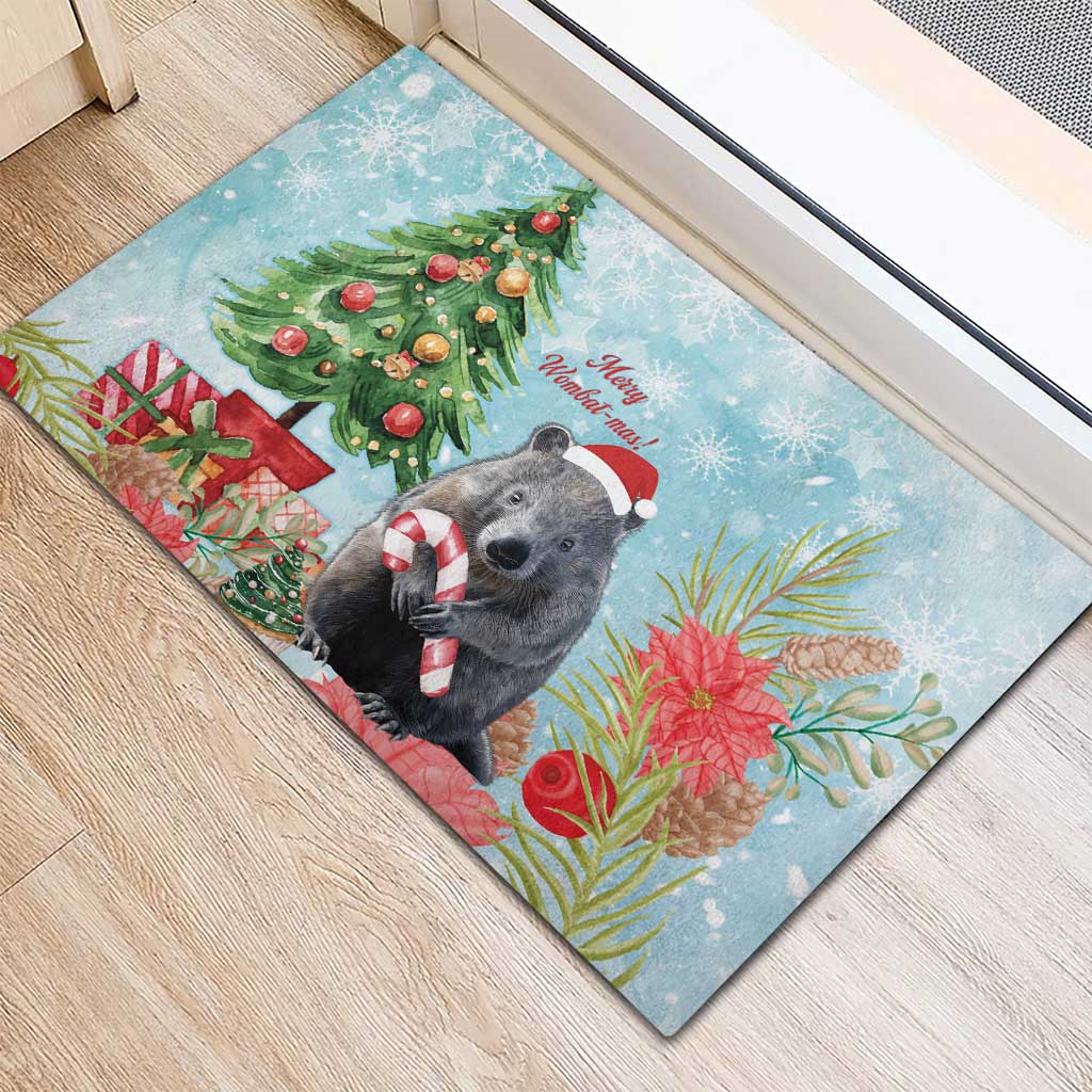 Australia Christmas Rubber Doormat Merry Wombat-mas Watercolor Style