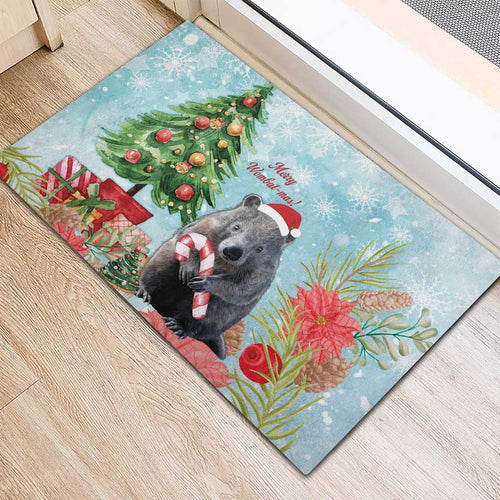 Australia Christmas Rubber Doormat Merry Wombat-mas Watercolor Style