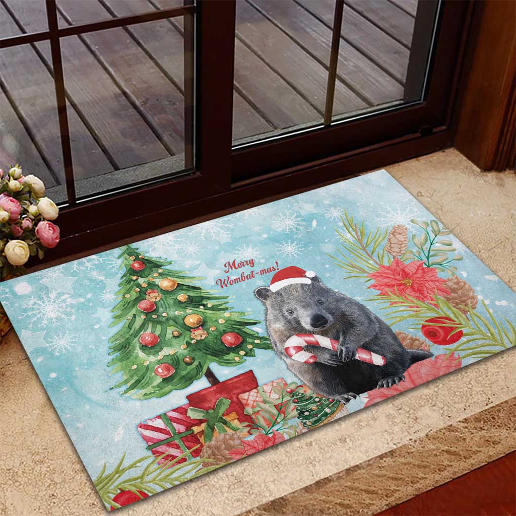 Australia Christmas Rubber Doormat Merry Wombat-mas Watercolor Style