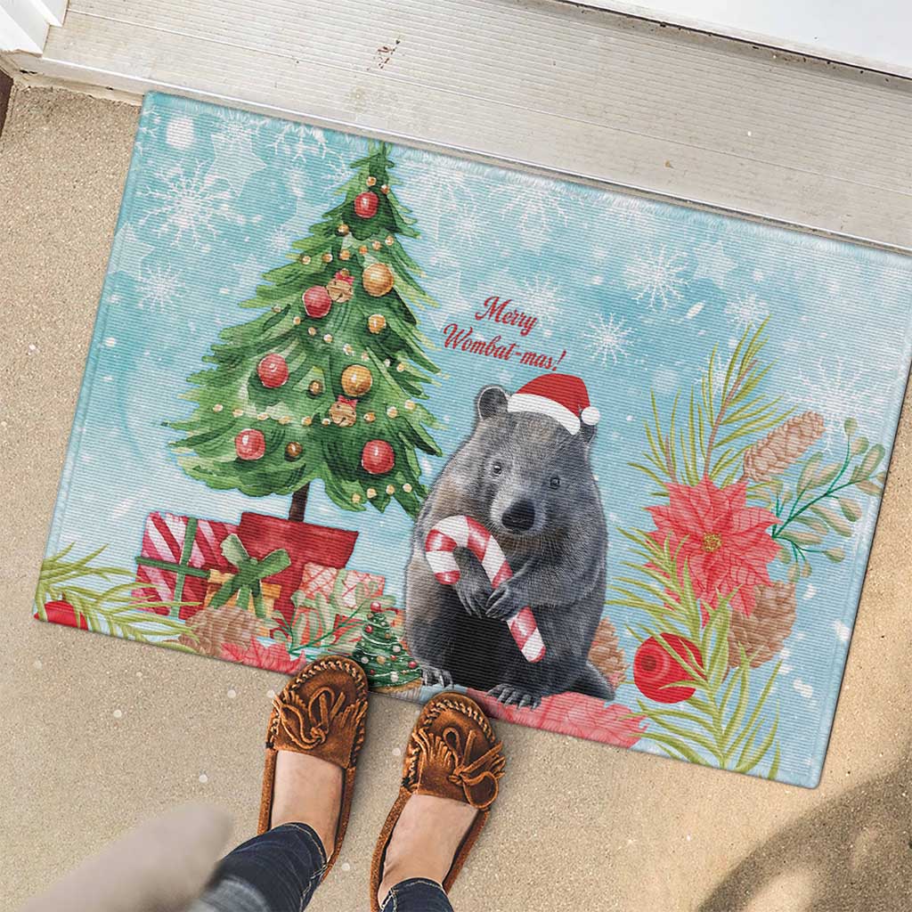 Australia Christmas Rubber Doormat Merry Wombat-mas Watercolor Style