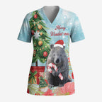 Australia Christmas Scrub Top Merry Wombat-mas Watercolor Style - Aussie Hoodie