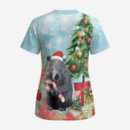 Australia Christmas Scrub Top Merry Wombat-mas Watercolor Style - Aussie Hoodie