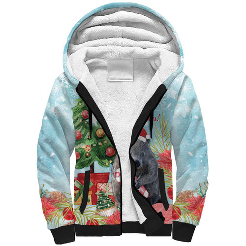 Australia Christmas Sherpa Hoodie Merry Wombat-mas Watercolor Style