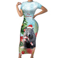 Australia Christmas Short Sleeve Bodycon Dress Merry Wombat-mas Watercolor Style