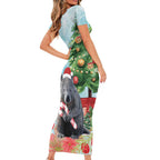 Australia Christmas Short Sleeve Bodycon Dress Merry Wombat-mas Watercolor Style