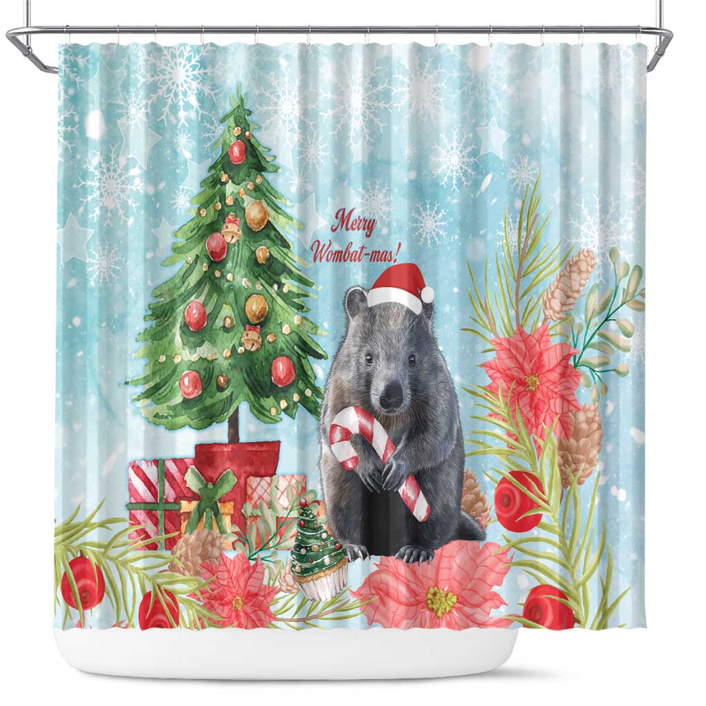 Australia Christmas Shower Curtain Merry Wombat-mas Watercolor Style