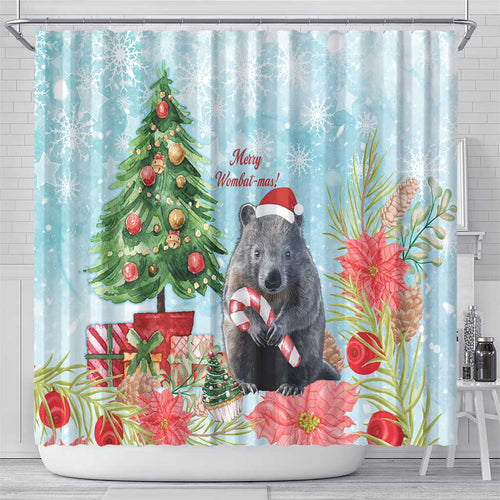 Australia Christmas Shower Curtain Merry Wombat-mas Watercolor Style