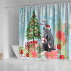 Australia Christmas Shower Curtain Merry Wombat-mas Watercolor Style