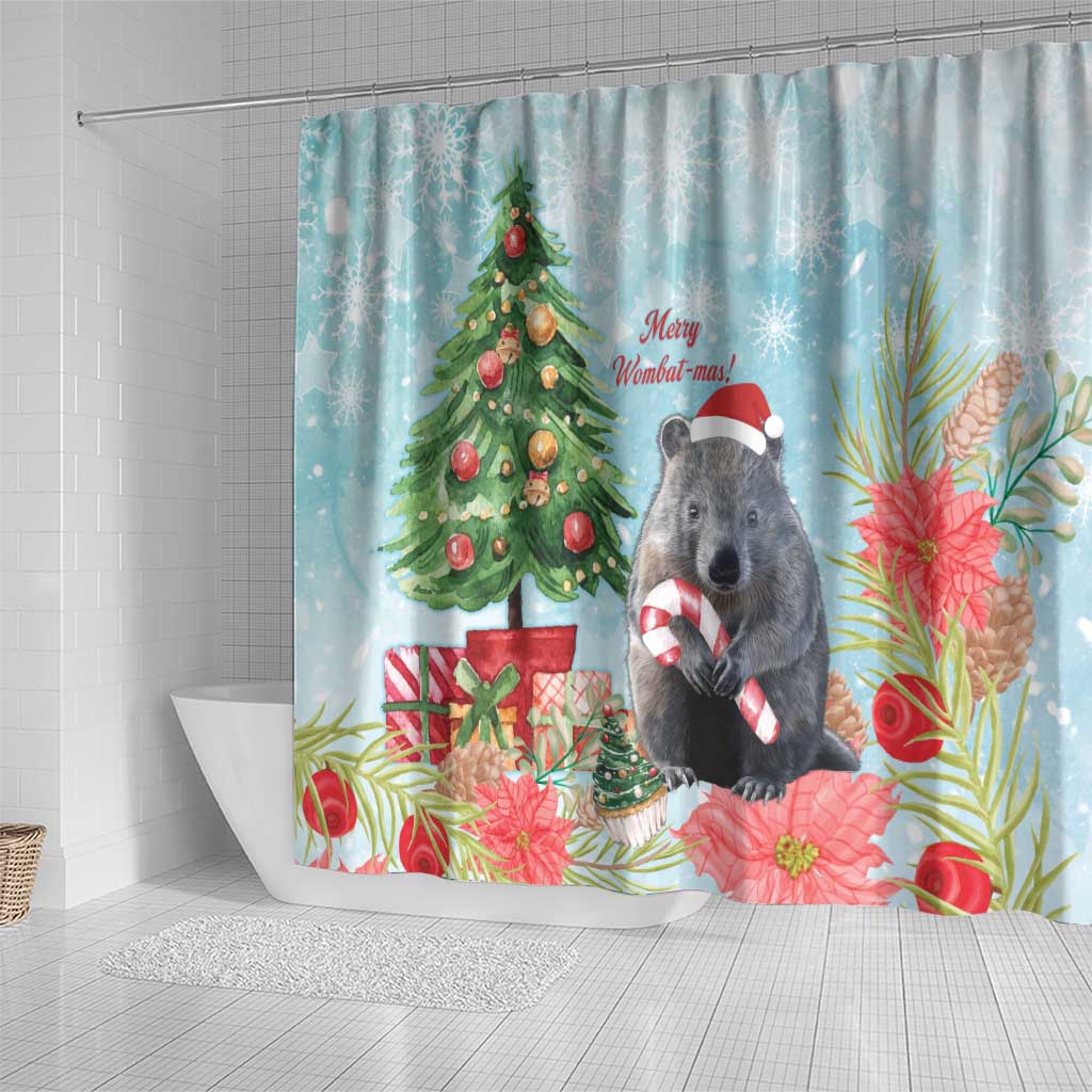 Australia Christmas Shower Curtain Merry Wombat-mas Watercolor Style