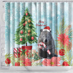 Australia Christmas Shower Curtain Merry Wombat-mas Watercolor Style