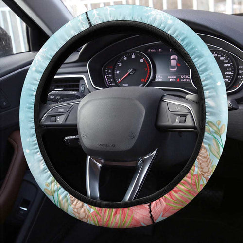 Australia Christmas Steering Wheel Cover Merry Wombat-mas Watercolor Style