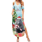 Australia Christmas Summer Maxi Dress Merry Wombat-mas Watercolor Style