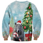 Australia Christmas Sweatshirt Merry Wombat-mas Watercolor Style