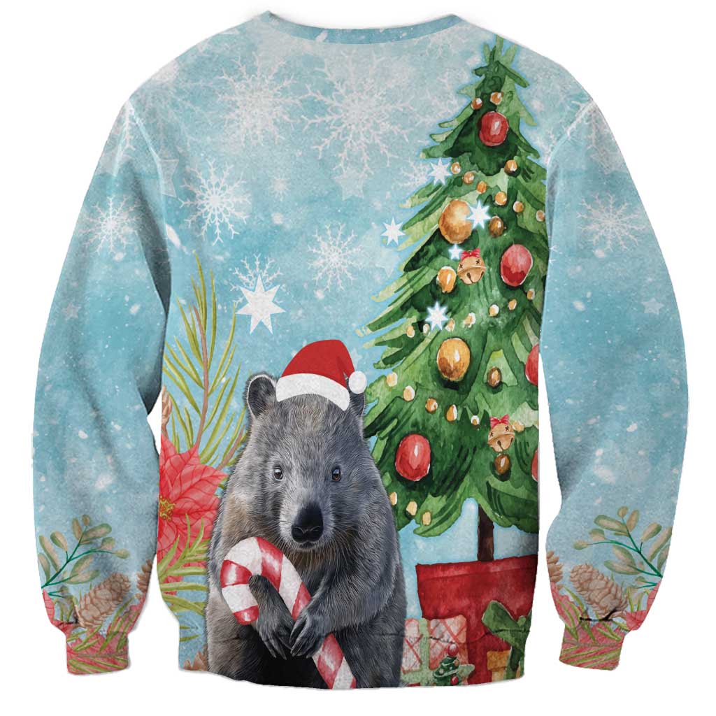 Australia Christmas Sweatshirt Merry Wombat-mas Watercolor Style