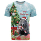 Australia Christmas T Shirt Merry Wombat-mas Watercolor Style