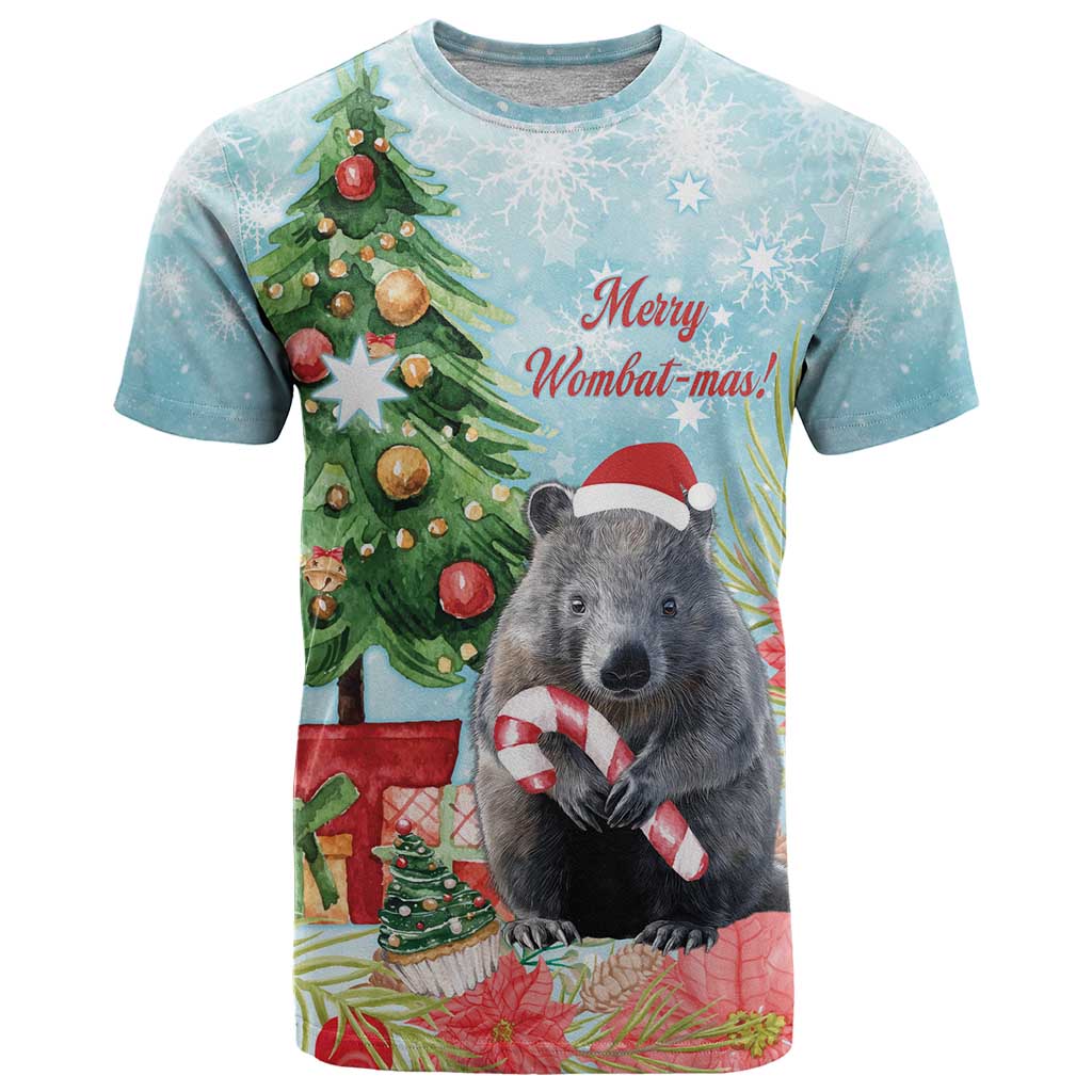 Australia Christmas T Shirt Merry Wombat-mas Watercolor Style