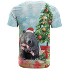 Australia Christmas T Shirt Merry Wombat-mas Watercolor Style