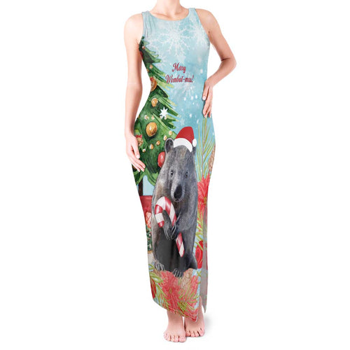 Australia Christmas Tank Maxi Dress Merry Wombat-mas Watercolor Style