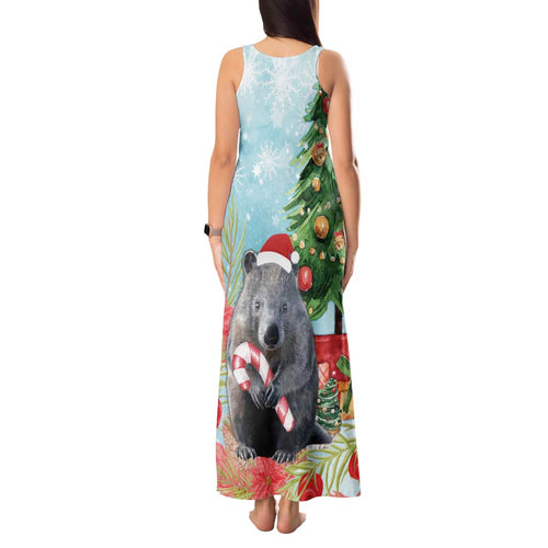 Australia Christmas Tank Maxi Dress Merry Wombat-mas Watercolor Style