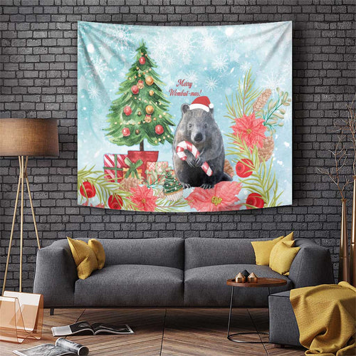 Australia Christmas Tapestry Merry Wombat-mas Watercolor Style