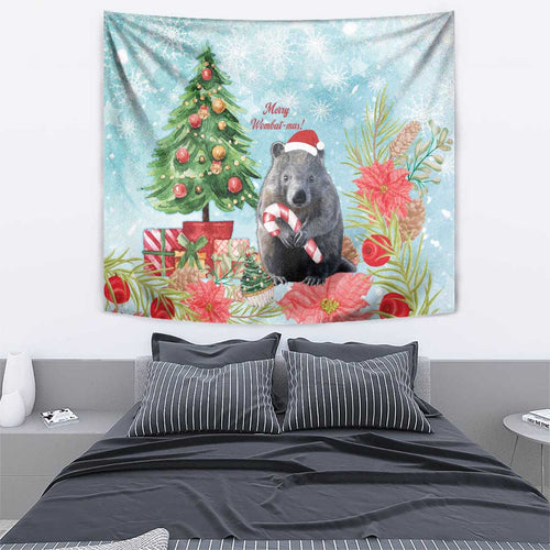 Australia Christmas Tapestry Merry Wombat-mas Watercolor Style