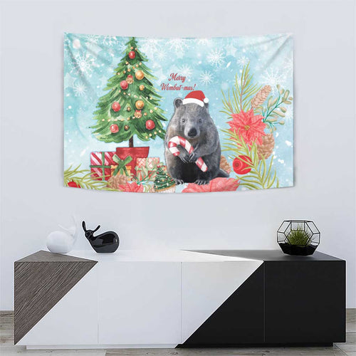 Australia Christmas Tapestry Merry Wombat-mas Watercolor Style