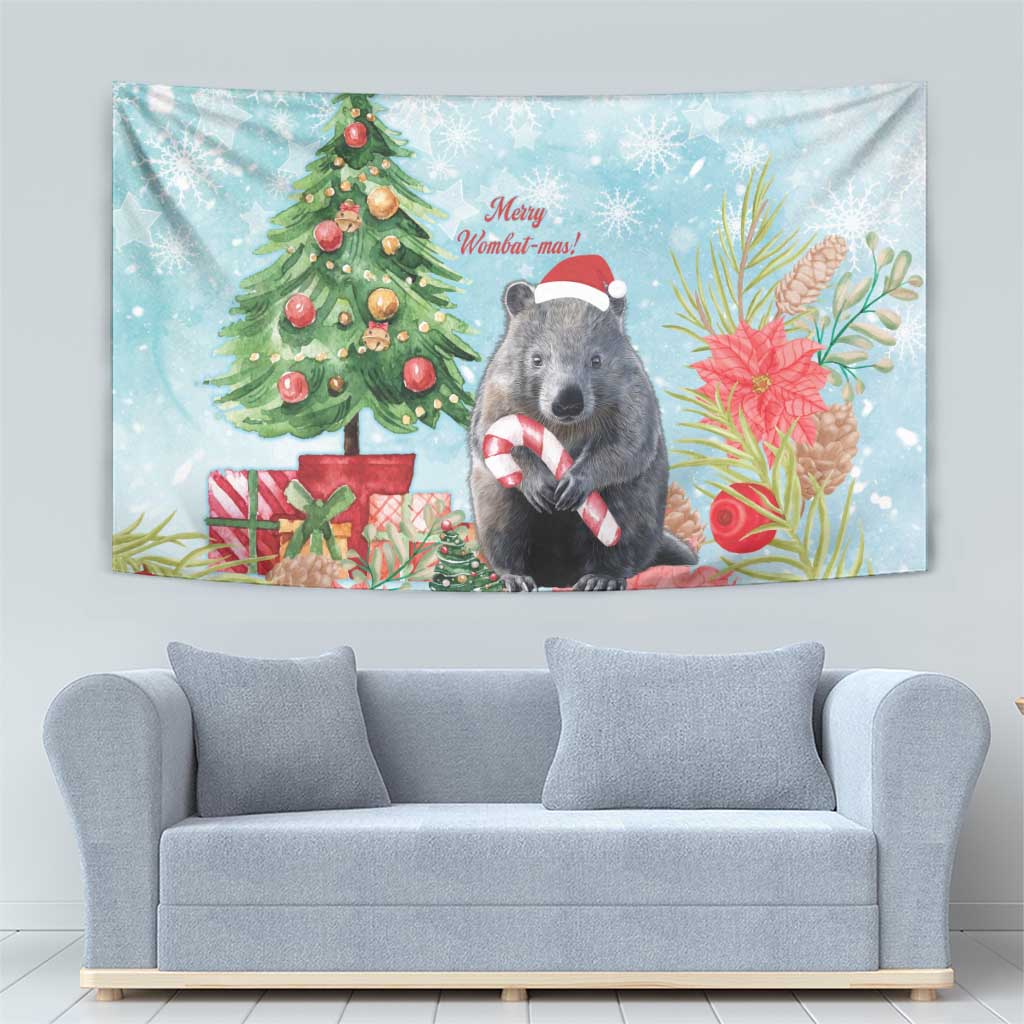 Australia Christmas Tapestry Merry Wombat-mas Watercolor Style