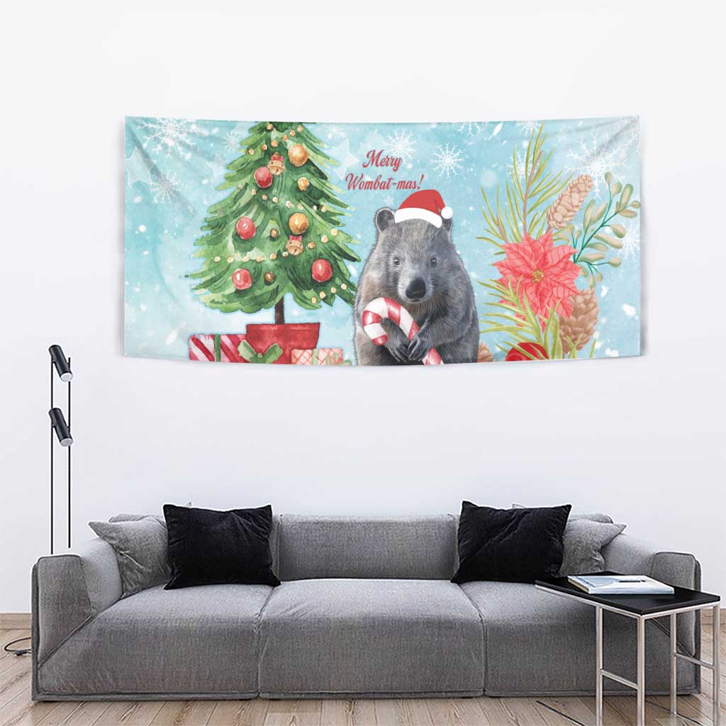 Australia Christmas Tapestry Merry Wombat-mas Watercolor Style