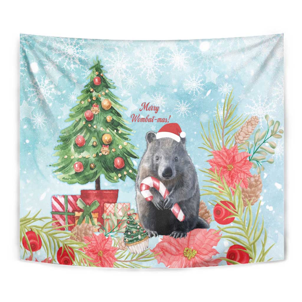 Australia Christmas Tapestry Merry Wombat-mas Watercolor Style