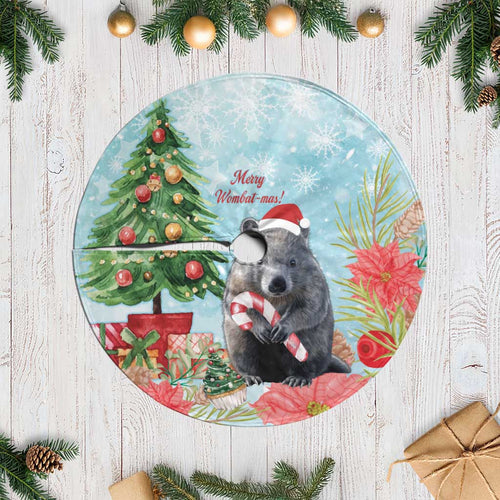 Australia Christmas Tree Skirt Merry Wombat-mas Watercolor Style