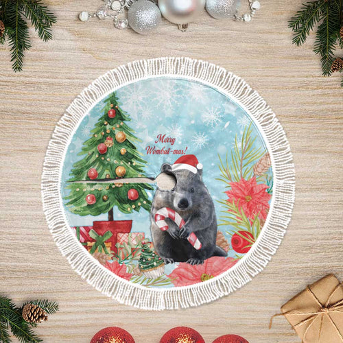 Australia Christmas Tree Skirt Merry Wombat-mas Watercolor Style
