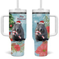 Australia Christmas Tumbler With Handle Merry Wombat-mas Watercolor Style