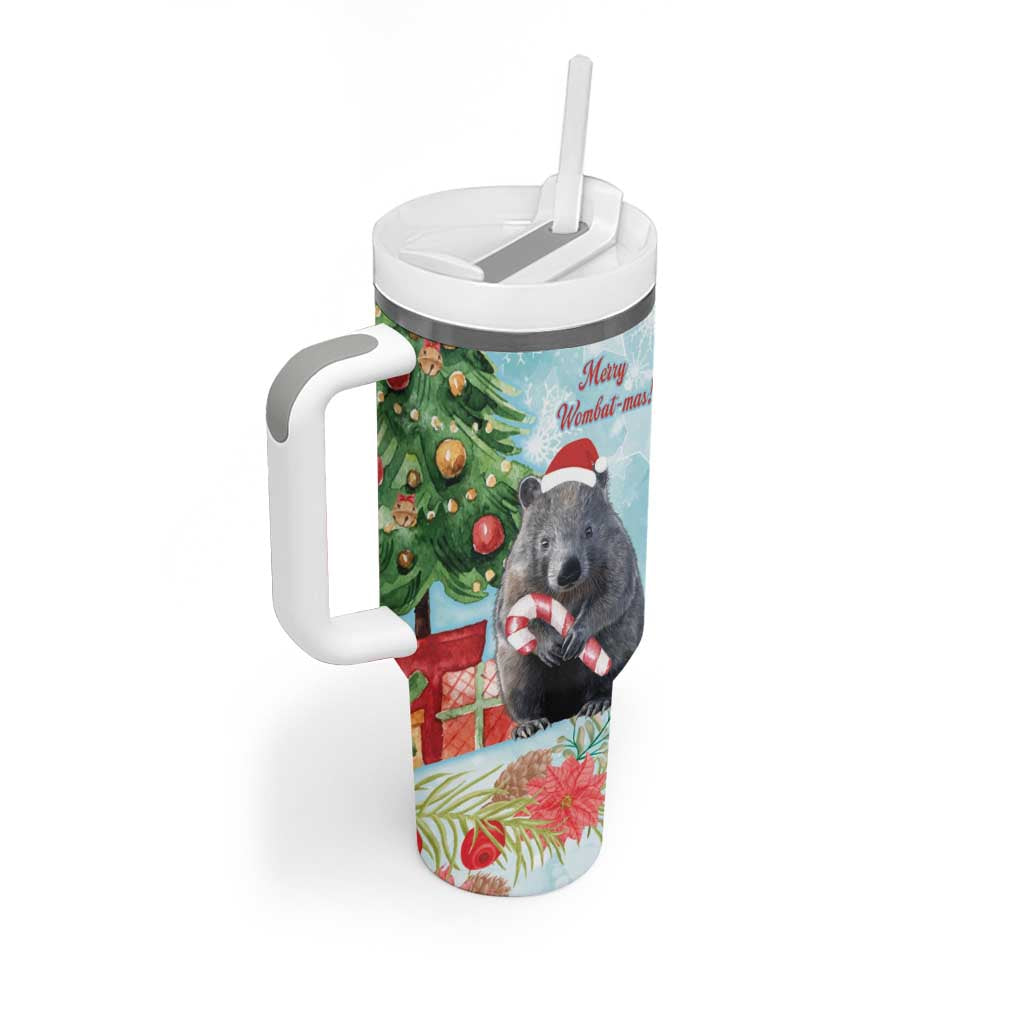 Australia Christmas Tumbler With Handle Merry Wombat-mas Watercolor Style