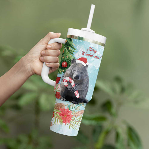 Australia Christmas Tumbler With Handle Merry Wombat-mas Watercolor Style