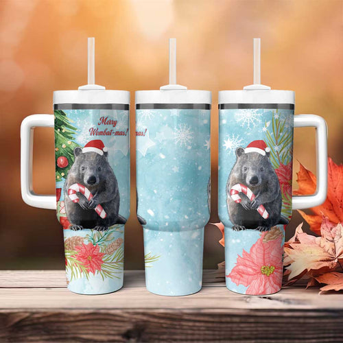 Australia Christmas Tumbler With Handle Merry Wombat-mas Watercolor Style