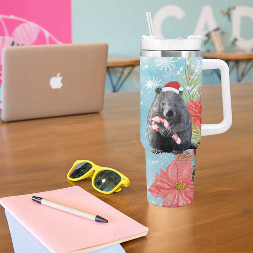 Australia Christmas Tumbler With Handle Merry Wombat-mas Watercolor Style