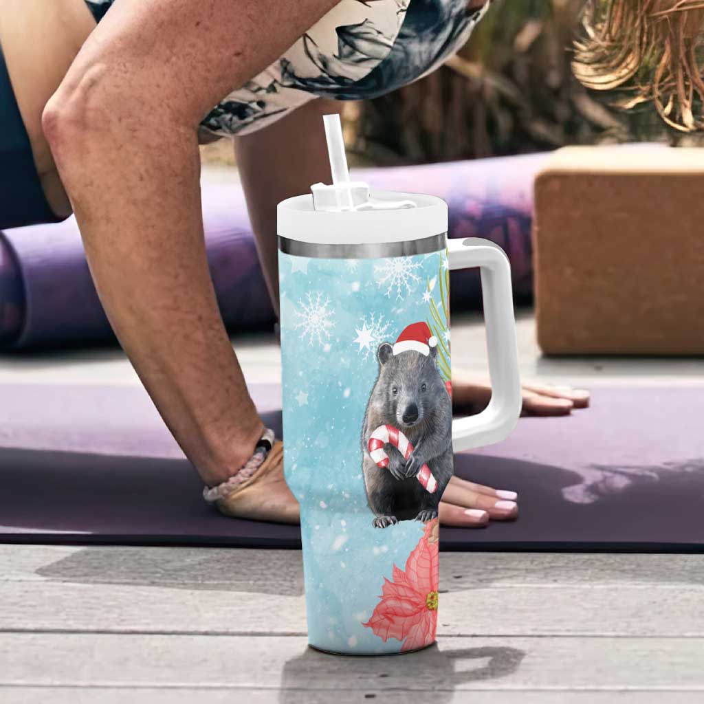 Australia Christmas Tumbler With Handle Merry Wombat-mas Watercolor Style