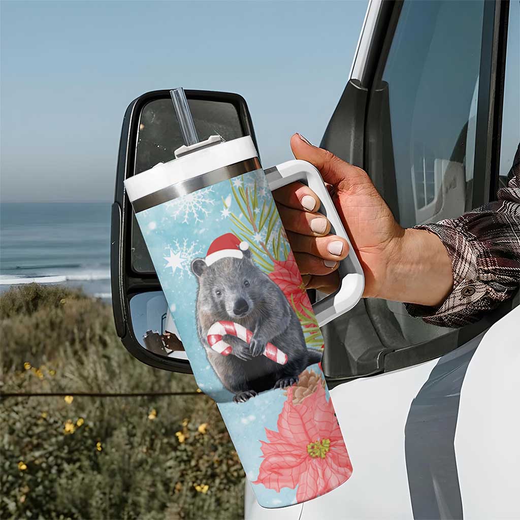 Australia Christmas Tumbler With Handle Merry Wombat-mas Watercolor Style