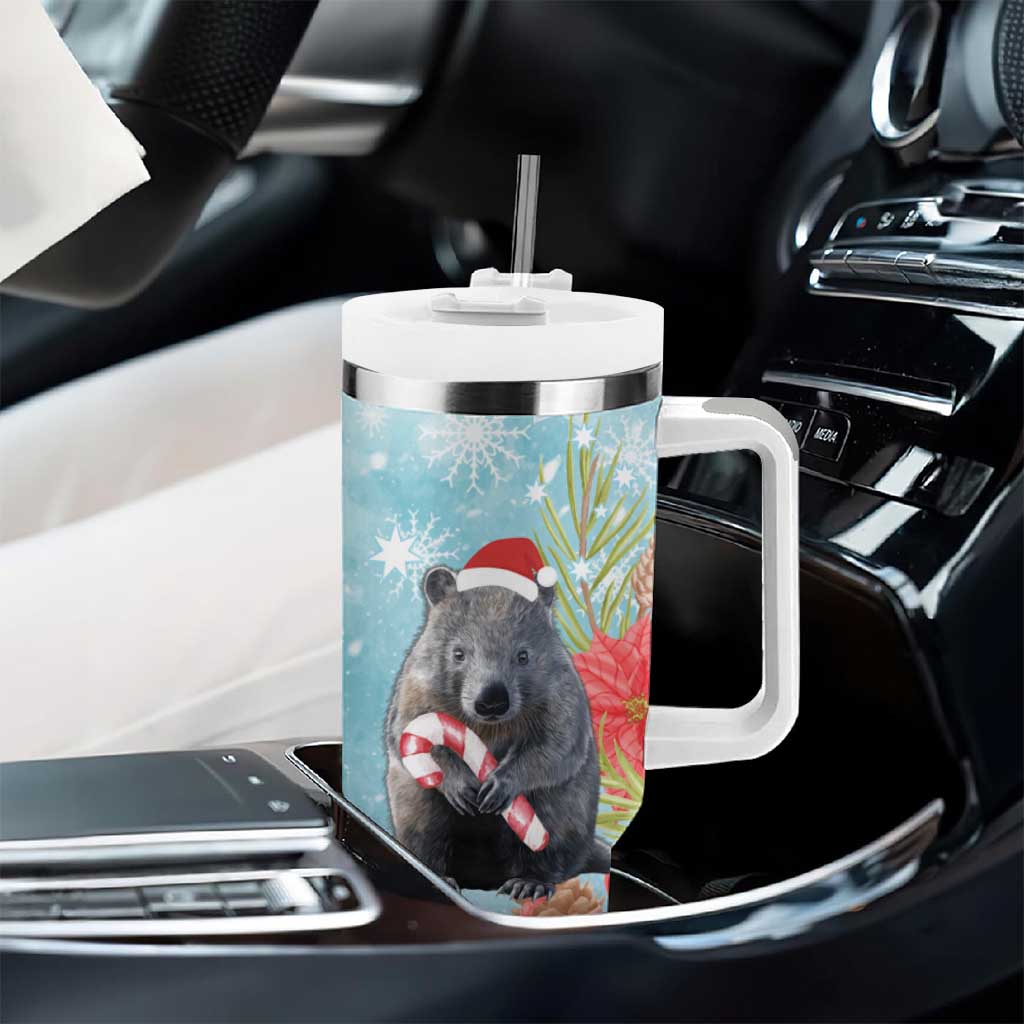 Australia Christmas Tumbler With Handle Merry Wombat-mas Watercolor Style