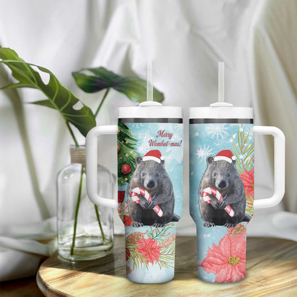 Australia Christmas Tumbler With Handle Merry Wombat-mas Watercolor Style