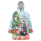 Australia Christmas Wearable Blanket Hoodie Merry Wombat-mas Watercolor Style