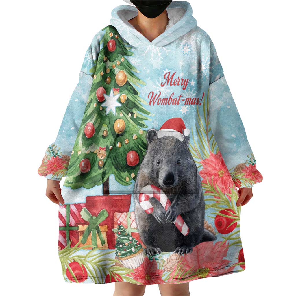 Australia Christmas Wearable Blanket Hoodie Merry Wombat-mas Watercolor Style