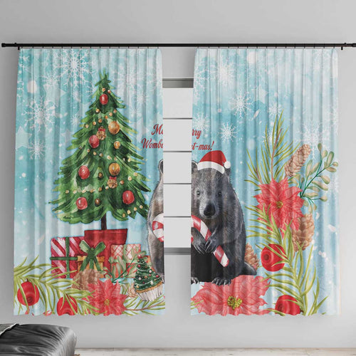 Australia Christmas Window Curtain Merry Wombat-mas Watercolor Style