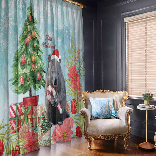Australia Christmas Window Curtain Merry Wombat-mas Watercolor Style